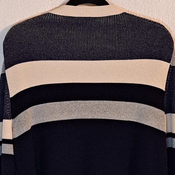 Boss Hugo Boss Sweater Men's Large Color Block Stripe Black Cream Kastory L Slv - Picture 8 of 9